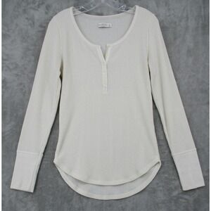 Abercrombie Fitch Shirt Womens Large Ribbed Henley 90s Y2K Cream Knit Button